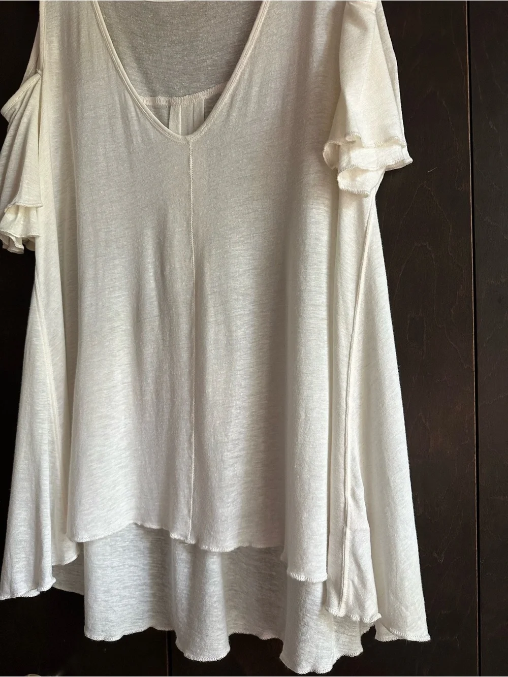 Free People Cream Cold-Shoulder V-Neck Flowy Tunic